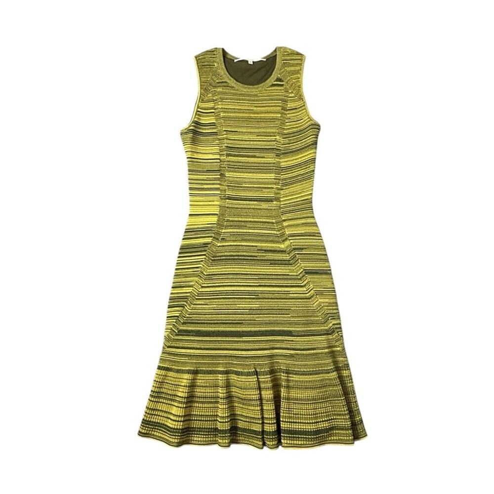 RACHEL Rachel Roy Dress Size S Chartreuse Green Space Knit Stripe Fit & Flare